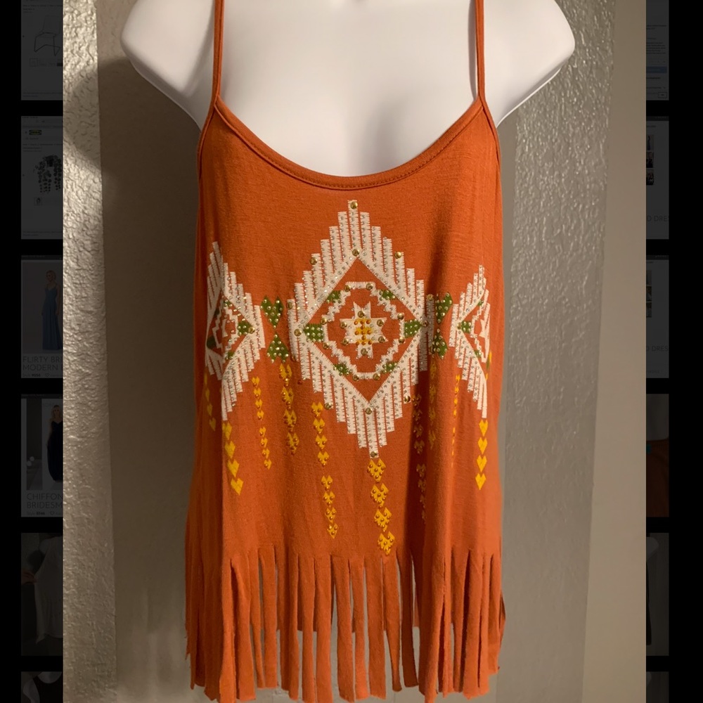 Tribal tank top with fringe
